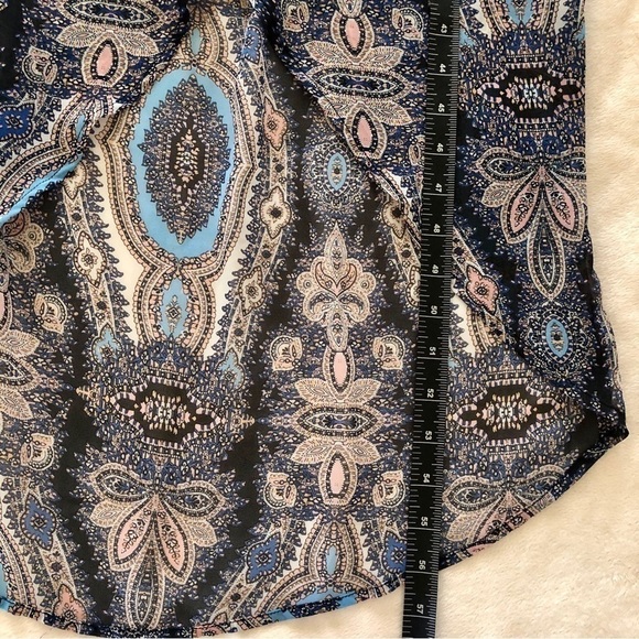 Lush. Faux Wrap High Low Maxi Dress. Blue and Pink Pattern. Small - Picture 13 of 15